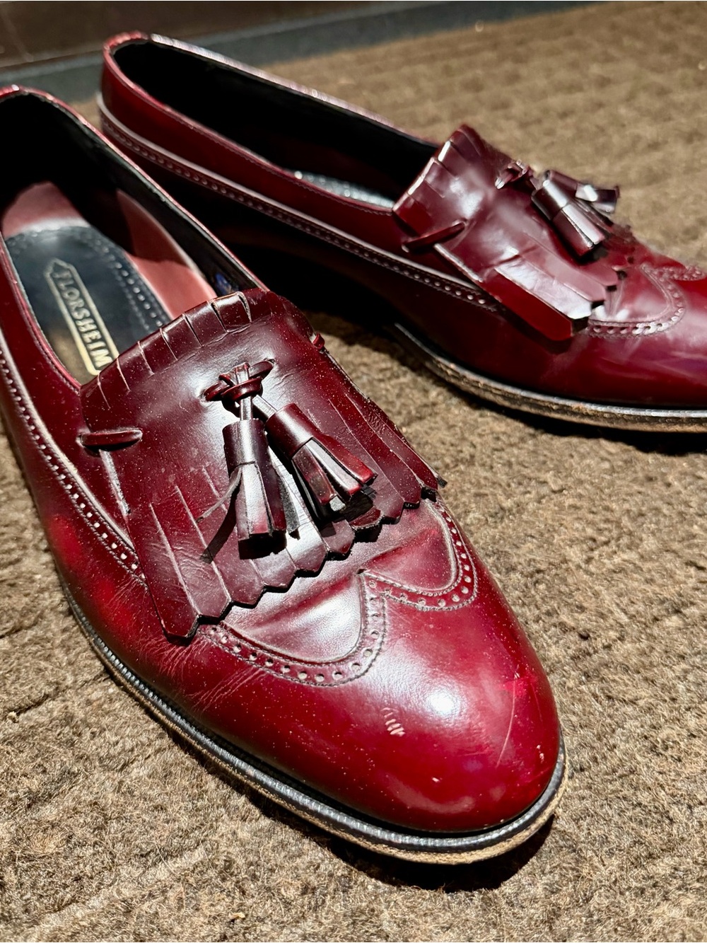 Florsheim Men’s Burgundy Tassel Kiltie Loafers - Sleek Slip-Ons